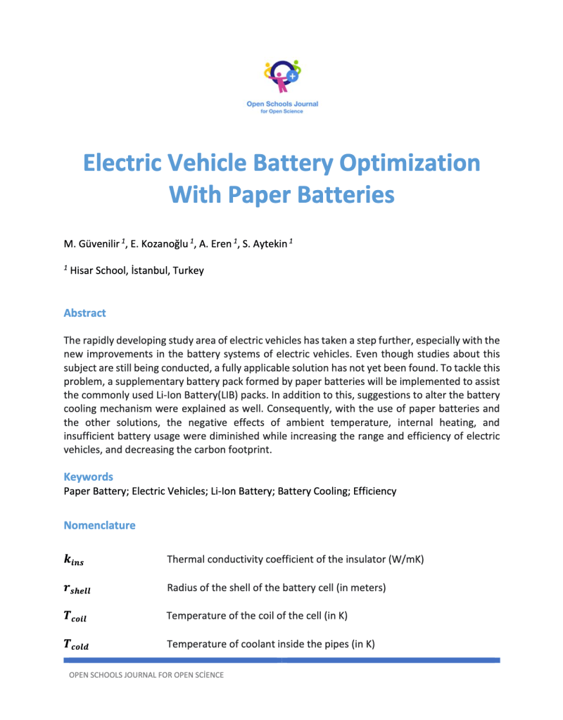 Electric Vehicle Battery Optimization With Paper Batteries