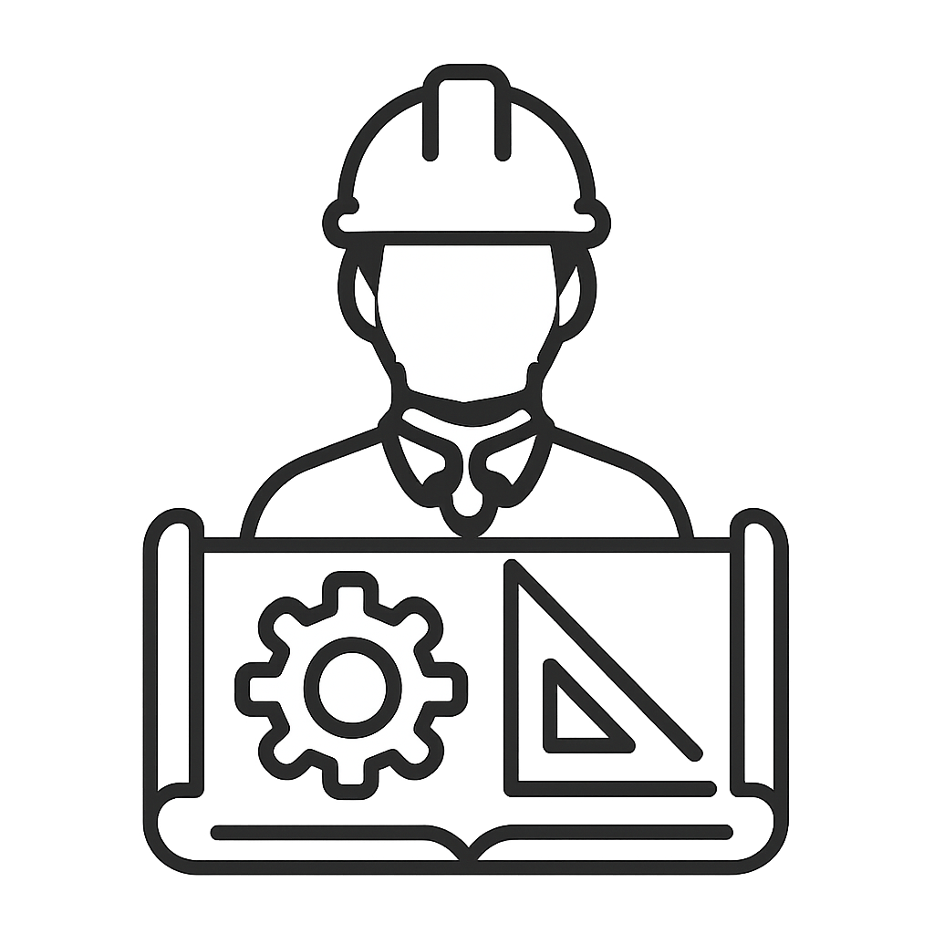 An engineering-themed icon featuring a person in a clip art style.